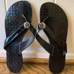 Tory Burch Black Sandals with Silver Hardware